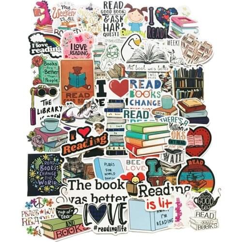 50Pcs Cartoon Reading Books Graffiti Waterproof Stickers Childrens Toys Cellphone Tablet Computer Cup Suitcase Notebook Decor