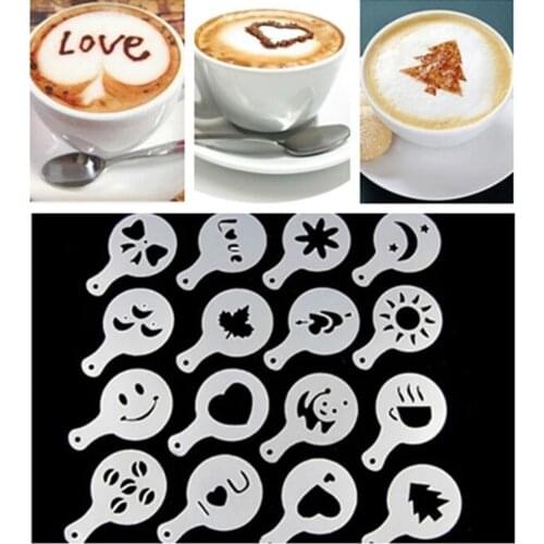 8/12/16Pcs/Set Plastic Printing Flower Mold Thick Cafe Creative Cappuccino Foam Spray Decor Tool Kitchen Cooking Accessories