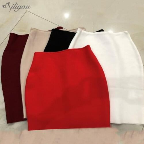 Ailigou Summer New Style 2021 Sexy Solid Color Zipper Nude Black Skirt Bandage Ladies Elastic Bodycon Summer Mini Pencil Skirt