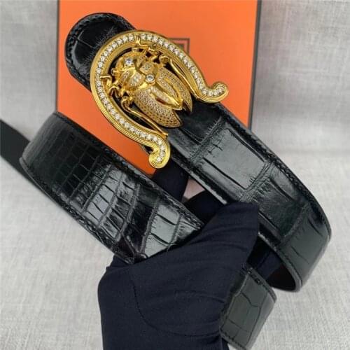 Authentic Exotic True Crocodile Skin Rhinestone Steel Buckle Mens Waist Strap Genuine Real Alligator Leather Male Fancy Belts