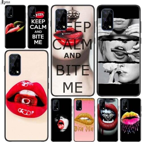 Women Sexy lips for OPPO Realme V15 X5 X3 X50 X7 V5 C21 C17 C11 C3 C2 7 7i 6 6S 6i 5 3 2 Pro Soft Black Phone Case