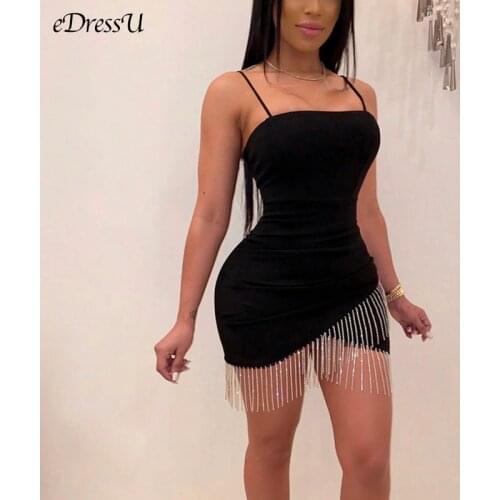 2020 Tassel Dress Short Spaghetti Strap Club Dress High Quality Fringe Little Black Dress Sexy New Cocktail Party Dress WMZ-2514