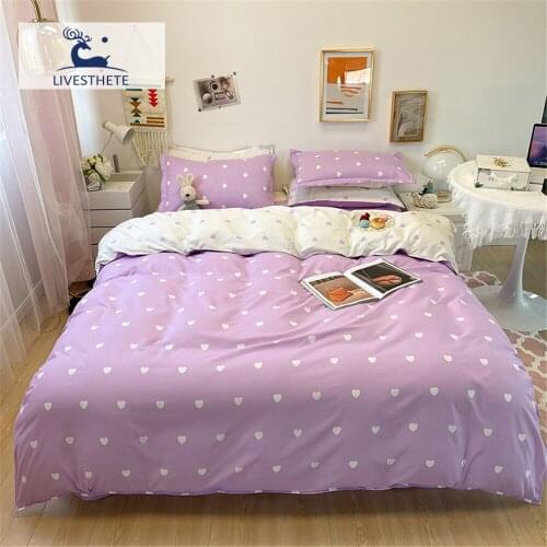 Liv-Esthete Purple Duvet Cover Flat Sheet Simple Bed Linen Set Pillowcase Bedclothes Bedding Set Child Single Double Bed Sheet