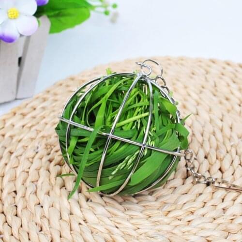 Stainless Steel Pet Rabbit Toy Bunny Hay Grass Feeder Ball Round Feed Dispenser Exercise Hanging Straw Holder for Hamster Rat