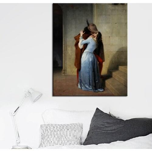 Italy Painter Francesco Hayez Kiss Il Bacio Canvas Painting Posters and Print Wall Art Picture for Living Room Home Decor Cuadro