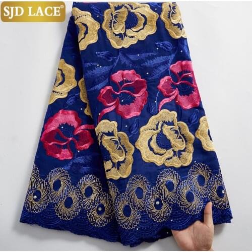 SJD LACE Nigerian Lace Fabric High Quailty Soft Swiss Voile In Switzerland Soft Dry Cotton With Stones Sew Dress For Party A2473
