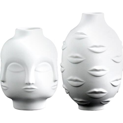 Lady Face Head Planter Vase Flower Arrangement Vase Flowers Succulent Pot Garden Ornament White Matte Ceramic Craft