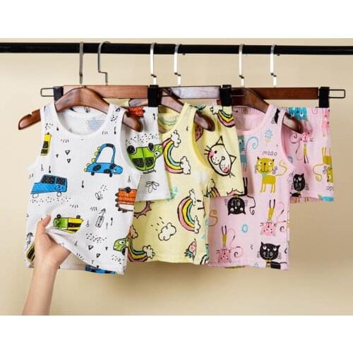 Summer Girls Pajamas Clothes Sets Kids Boy Vest + Short Pants Clothes Casual Sleepwear Princess Homewear Outfit 4 5 6 7 8 Years