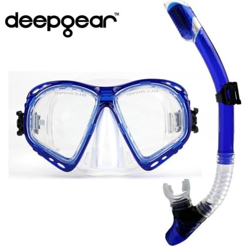DEEPGEAR Nearsighted divers scuba diving mask and snorkel gear Tempered glass lens low volume scuba mask Full dry snorkel set