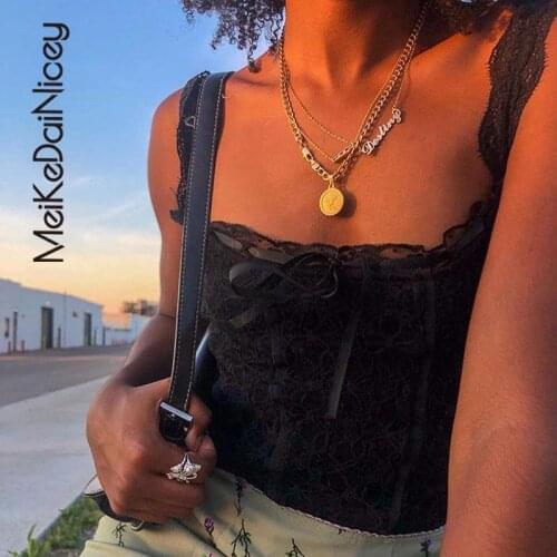 MeiKeDaiNicey 2021 Sexy Retro Bow Lace Corset Top Fairy Core Aesthetic Backless Square Neck Crop Top Women Summer Tank Tops