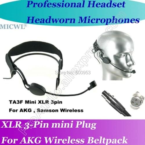 MICWL ME3 mini 3Pin Microfone com fone de ouvido para Headworn Headset Microphone for AKG Samson Gemini Wireless