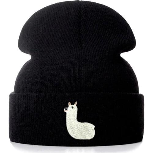 Cute Alpaca Cotton Embroidery Casual Beanies for Men Women Knitted Winter Hat Solid Hip-hop Skullies Bonnet Unisex Cap