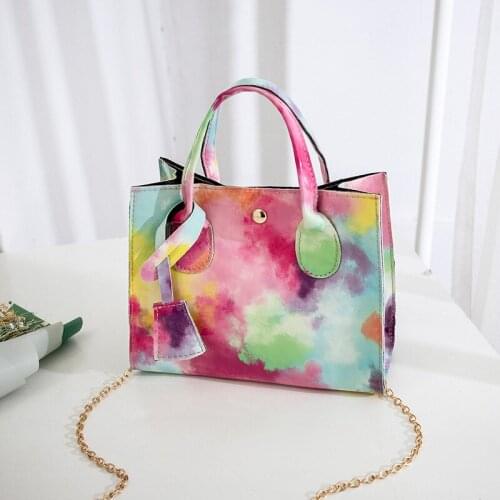 Fashion Ladies Tie-dye Candy Color Leather Mini Portable Messenger Bag Metal Buckle Chain Change Mobile Phone Shoulder Bag