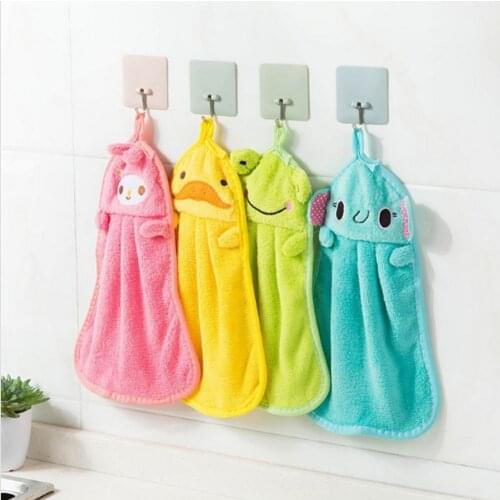 Cartoon cute coral velvet hand towels kitchen supplies hanging absorbent rags dish cloth housework scouring pad wholesale