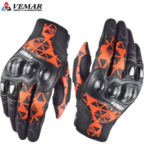 VEMAR Motorcycle Gloves Men Vintage Motorcycle Leather Gloves Touch Screen Motorbike Waterproof Glove Riding Racing Moto Guantes