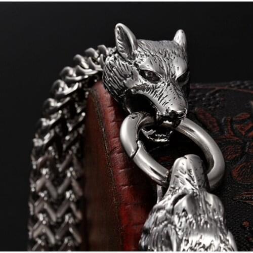 Fashion Retro Punk Viking Wolf Bracelet Mens Stainless Steel Mesh Chain Bracelet Rock and Roll Motorcyclist Jewelry Preferred