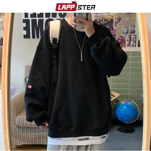 LAPPSTER Men Fake Two Pieces Ripped Sweatshirts 2021 Mens Japanese Streetwear Harajuku Hoodies Male Vintage Crewneck Sweatshirt