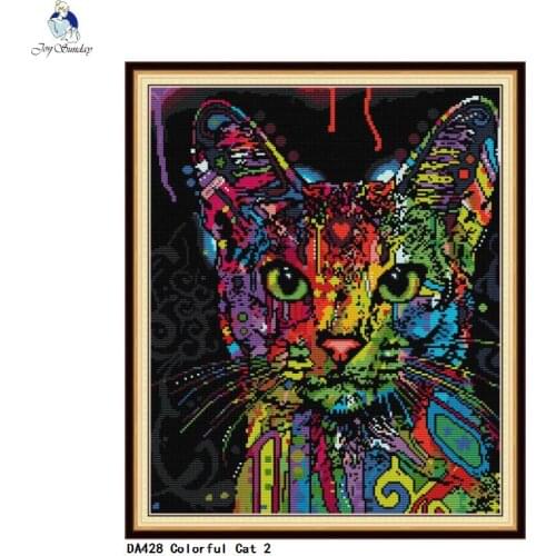 Joy Sunday Chinese Cross Stitch kits Colorful Cat DMC 14CT 11CT Cotton Fabric Hotel Home Decor Painting Factory Wholesale