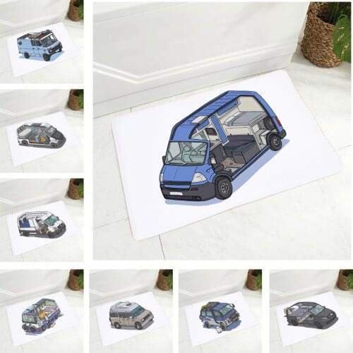 Van Life Happy Campers Doormat Decor Cartoon House Travel Car Floor Mat for Children Room Bedroom Kitchen Non-Slip Carpet