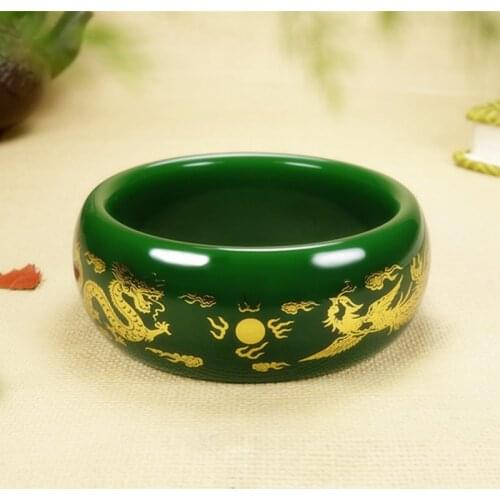 Natural green jade bangles for women handmade dragon phoenix and jade bracelet for women