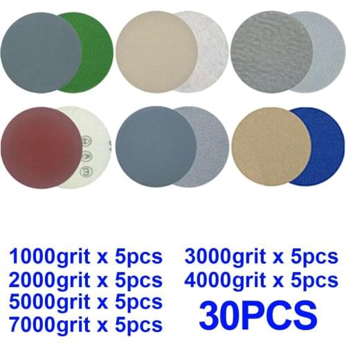 30pcs 5 Inch 1000-7000 Grit Wet & Dry Sanding Discs Hook And Loop Sand Papers Sanding Grinder Disc Polish 125 mm Sandpapers