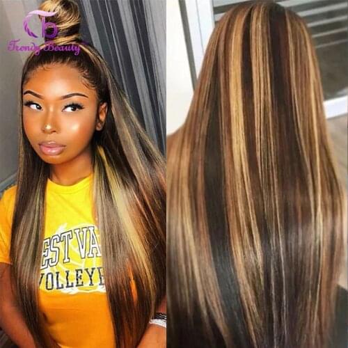 Highlight Colored Brazilian Human Hair Wigs Pre Plucked Ombre 13x4 13x5x1 Straight Lace Front Wig Highlight Lace Front Wigs