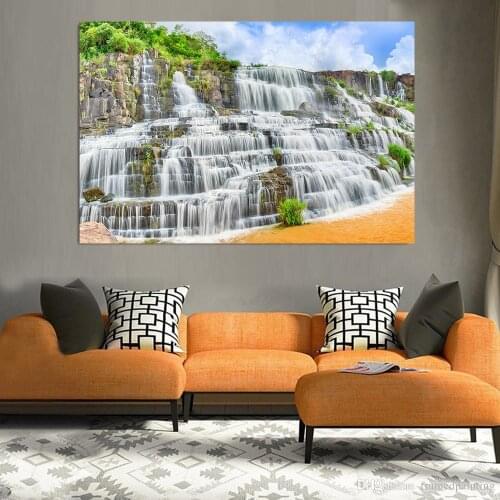 Landscape Canvas Painting Tropical Forest Waterfall River Rapids Nature Wall Picture For Living Room Canvas Print Decoracion