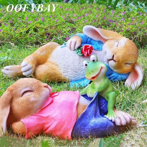 Resin Cute Cartoon Garden Simulation Animal Statue Rabbit Sculpture Ornaments Courtyard Crafts Home Decoration Furnishings