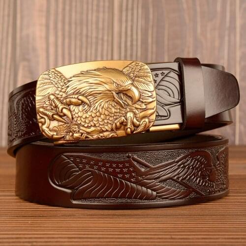 Classical Designer Cowskin Automatic Belt for Men Famous Luxury Men Belts Male Waist Strap Genuine Leather Eagle Dress Belt