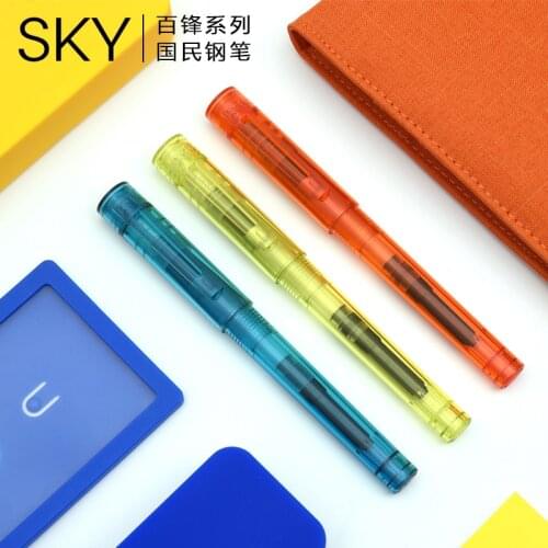 Fashion Hot Writing Stationery KACO SKY EF/F Nib Fountain Pen 0.38mm 0.5mm Transparent/Candy/Metallic Color Ink Pens with A Box