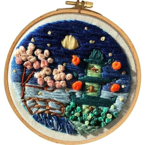 DIY Embroidery Starter Kit Printed Starry Sky Hand Needlework Hand Embroidery Starters Kits Modern Cross Stitch Crafts