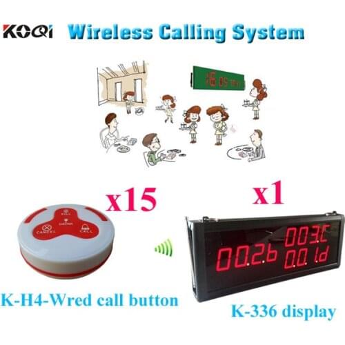 Waitress Paging System Vibrating Pager With 4-key Transmitter Monitor Waterproof Button ( 1pcs display+ 15pcs call button)