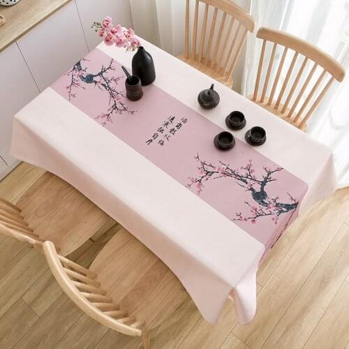 Chinese Style Dust-Proof Tablecloth Table Cloth Cotton Linen Watertight Table Cover for Kitchen Dinning Tabletop Decoration