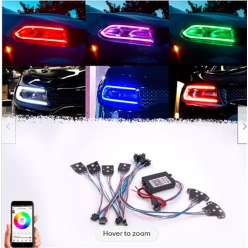 Charger RGBW LED Halo DRL Board Headlight Bluetooth Control For Dodge 2015-2019