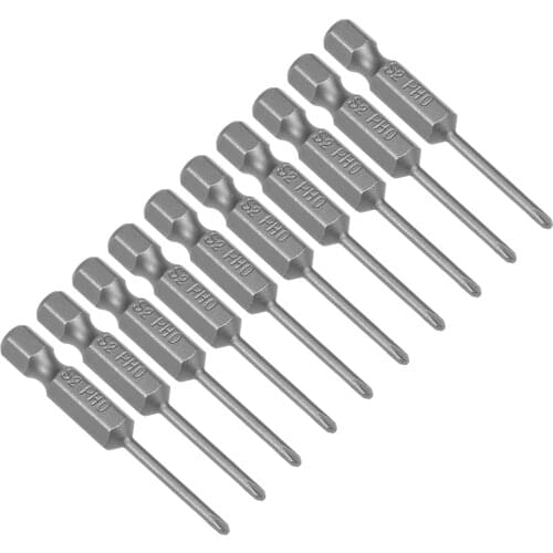 Uxcell 10pcs 50mm 1/4" Hex Shank 2mm PH0 Magnetic Phillips Head Screwdriver Bits S2