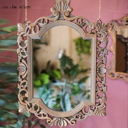 Hollow out framed hand made French classic rustic finish wooden frame wall mirror
