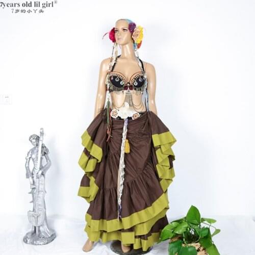 2121 New ATS 4tiered 18yardsCcotton Tribal Belly Dance Skirt With Border CWW08