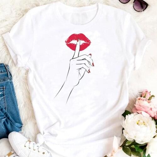 Women Summer Lip Funny Printing Ladies 90s Cute Cartoon Clothes Tshirts Fashion Graphic T Top Lady Print Female Tee T-Shirt