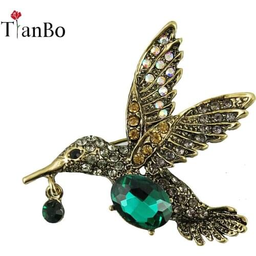 Hummingbird Bird Enamel Pins and Brooches for Women Crystal Zircon Broaches Jewelry Accessories Valentines Day Gift