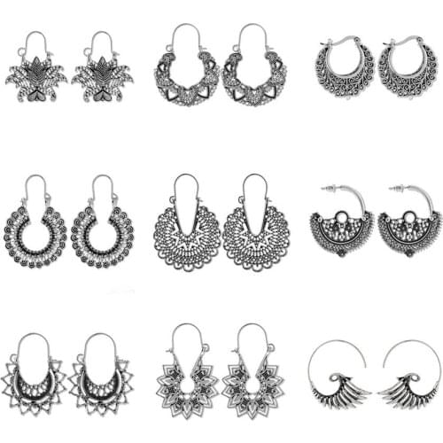 Docona Vintage Antique Gold Hollow Flower Drop Dangle Earring for Women Metal Geometric Hook Earrings Brincos Party Jewelry