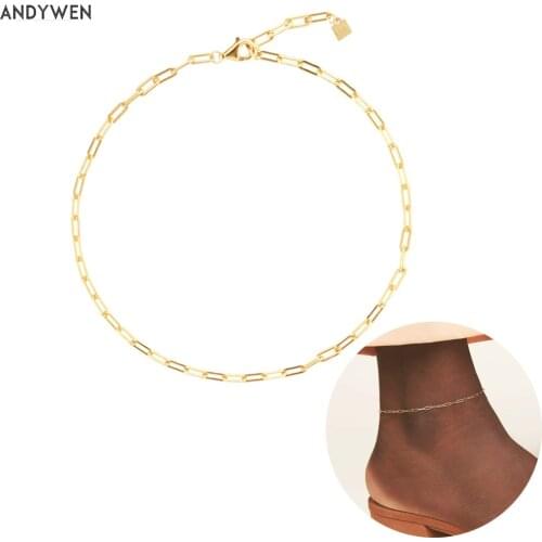 ANDYWEN 925 Sterling Silver Gold Boyfriend Bold Chain Anklet Foot Chains Horoscope Women Luxury Jewelry For Summer Collection