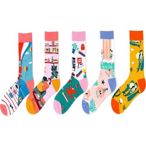 Fish beauty, hot air balloon woman, Bonus Girl, Book Man, TV, Europe&the United States street creative fashion colorful sock C75