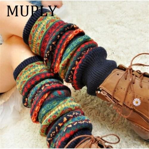 Winter Over Knee Long Knit cover Crochet Leg Warmers Legging Chic Warm Striped Calentadores Pierna Mujer Thigh Stulpe Legwarmers