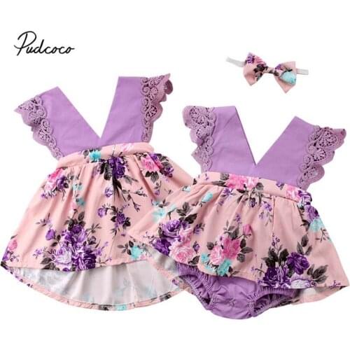 2019 Brand Infant Kid Baby Girl Sister Matching Clothes Lace Floral Jumpsuit Romper Dress Outfit Summer Holiday Sundress 0-6Y