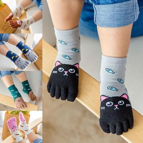 3 Pairs Children Kids Socks 5 Toe Cotton Breathable Elasticity Cute for Spring Autumn Winter AN88