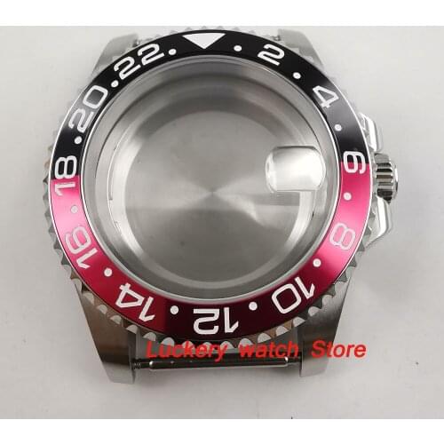 40mm GMT Sapphire glass black and red bezel 316L stainless steel Watch Case fit ETA 2836 miyota 8215 movement-BK40