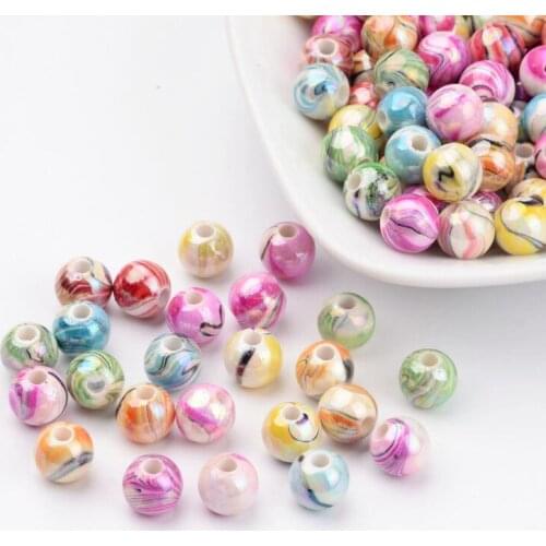 AB Color Wave Printed Acrylic Beads For DIY Jewelry Making Necklaces Bracelets Handicrafts Supplies Round Mixed Color 8mm
