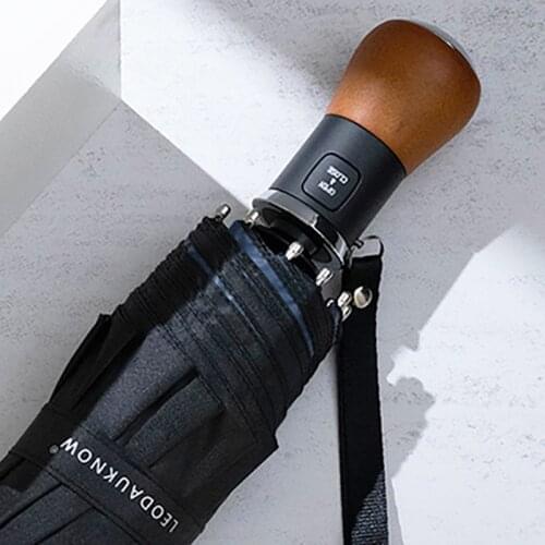 Luxury Wooden Handle Automatic Umbrella Business Men Windproof 10 Ribs Quality Outdoor Golf Folding Umbrella Big Double Layer