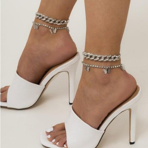 Luxurious Cuba Anklet Butterfly Barefoot Chain Woman Metal Animal Trendy Aluminium Alloy Copper Charm Beach Fashion Girl Shining