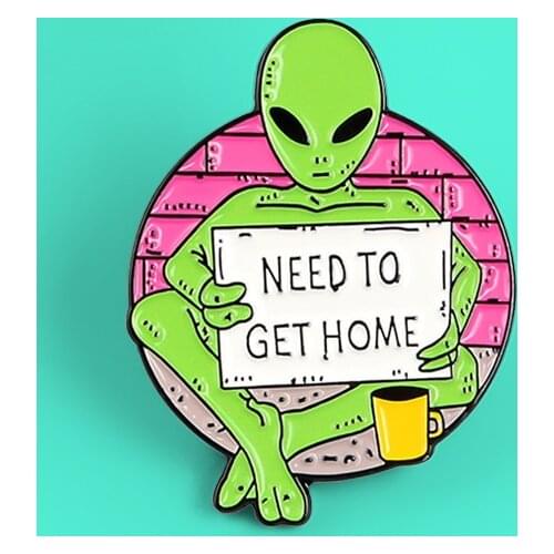 NEED TO GET HOME Alien ET Brooches Pins Green Alien Space Enamel Pin Badge Mysterious Ufo Astronomy Jewelry for Kids Friends
